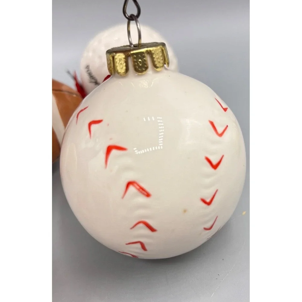 Vtg 4 Pc Sports Themed Christmas Ornaments Tennis Football Golf Baseball Ceramic